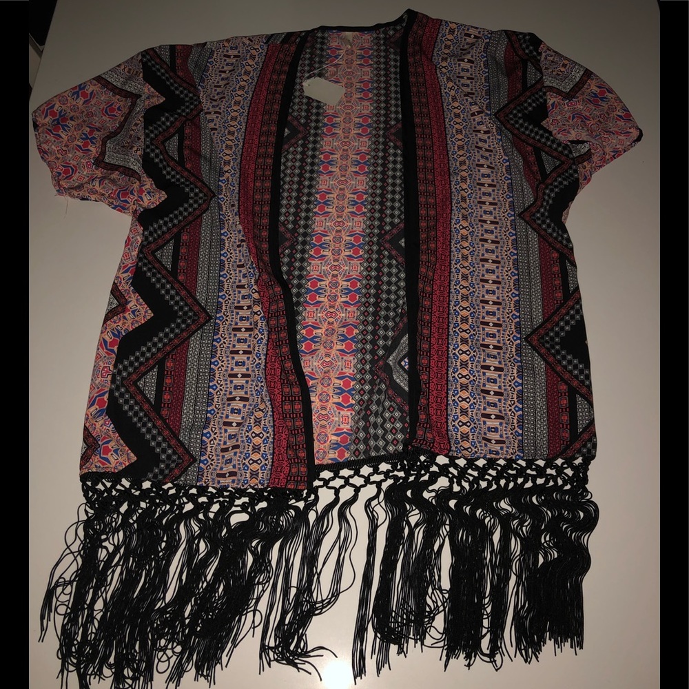 Tyche fringe cardigan silk new nwt m print kimono